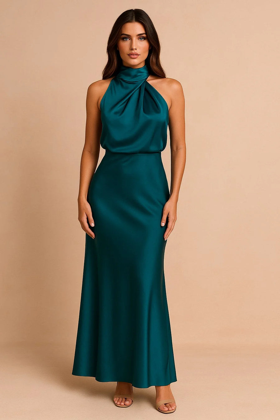 Draped Neckline Midi Dress – Blue