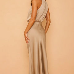 Draped Neckline Midi Dress