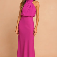 Draped Neckline Midi Dress – Pink