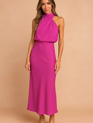 Draped Neckline Midi Dress – Pink