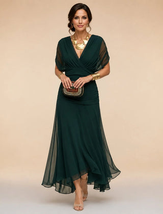 Elegant Ruched Maxi Dress – Dark Green
