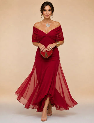 Elegant Ruched Maxi Dress – Venetian Red
