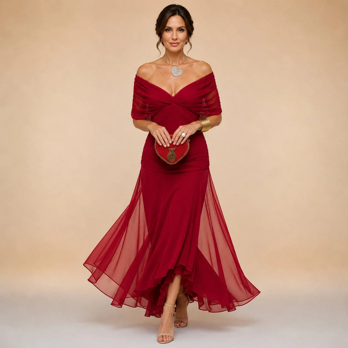 Elegant Ruched Maxi Dress – Venetian Red