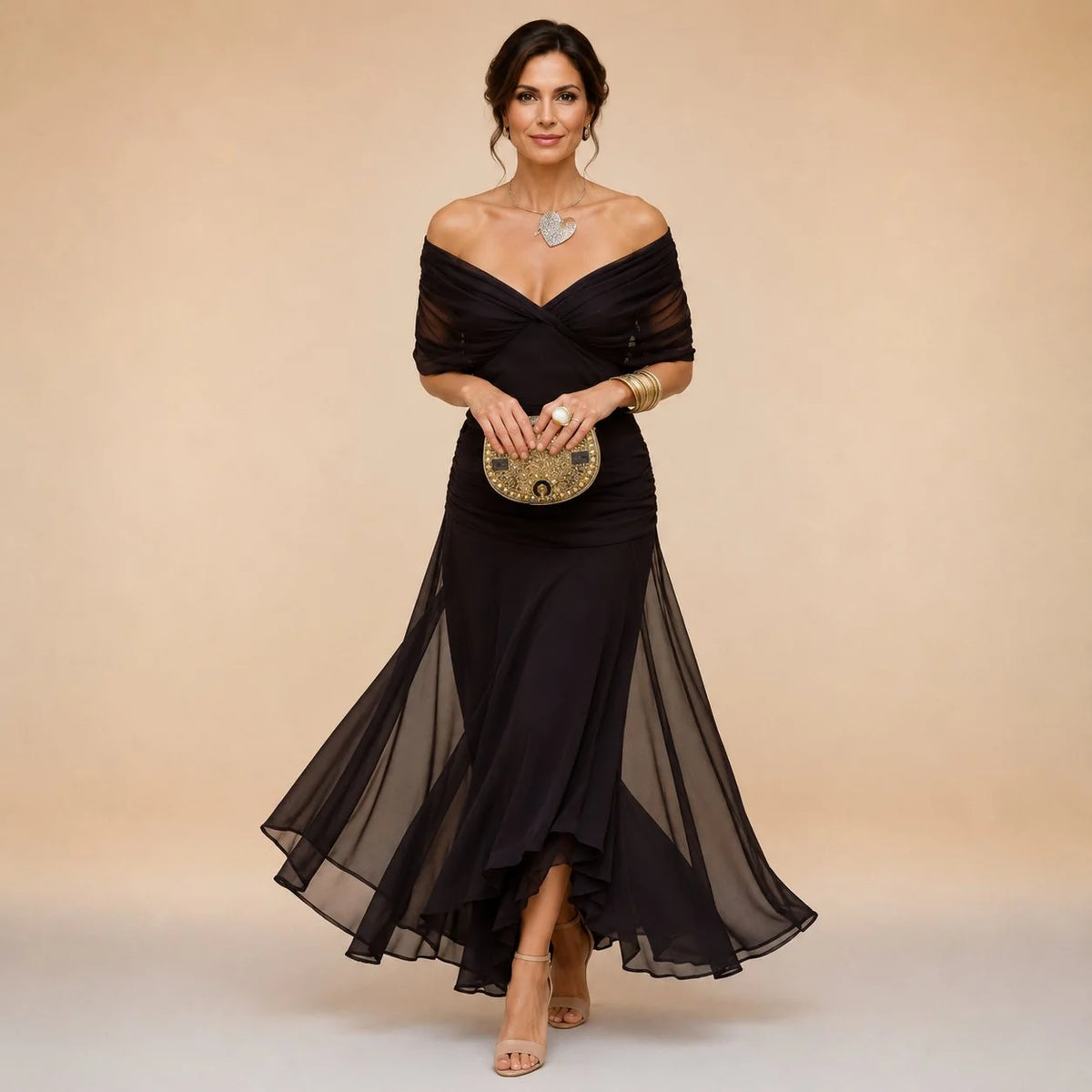 Elegant Ruched Maxi Dress – Brown