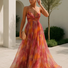 Abstract Print Maxi Dress – Orange