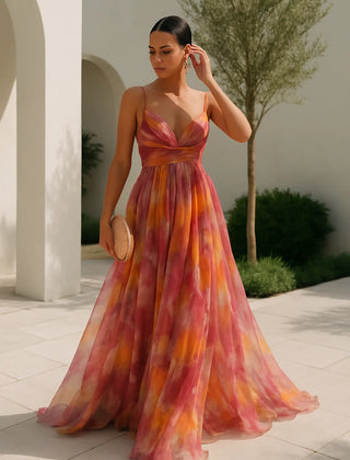 Abstract Print Maxi Dress – Orange