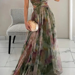 Abstract Print Maxi Dress – Green