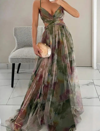 Abstract Print Maxi Dress – Green