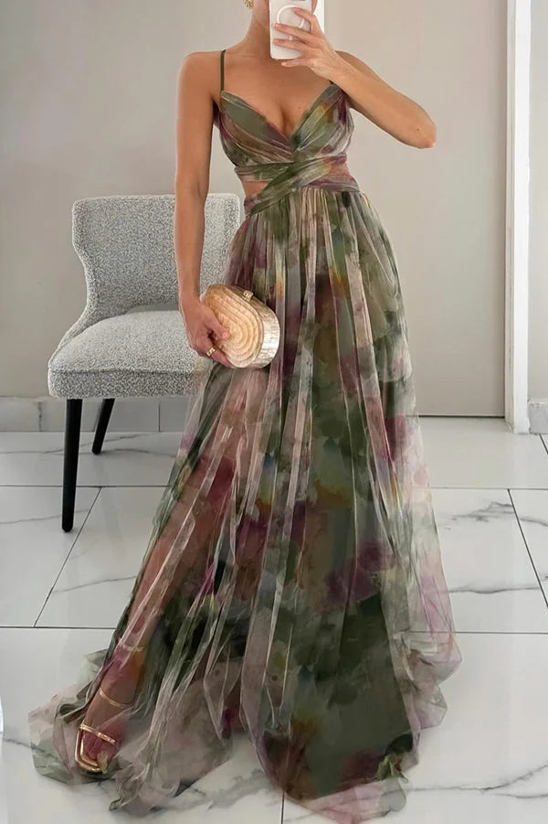 Abstract Print Maxi Dress – Green