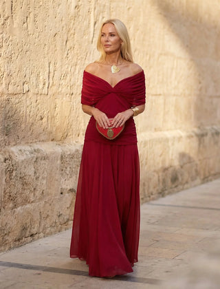 Flowing V-Neck Maxi Dress – Red