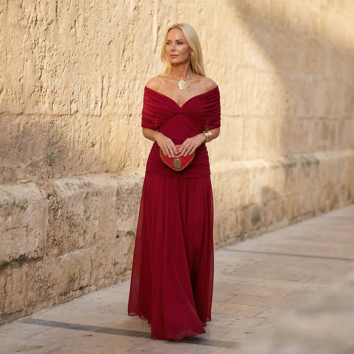 Flowing V-Neck Maxi Dress – Red