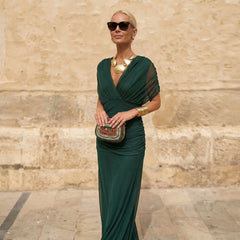 Flowing V-Neck Maxi Dress – Green