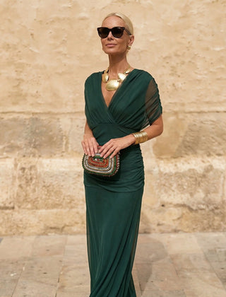Flowing V-Neck Maxi Dress – Green