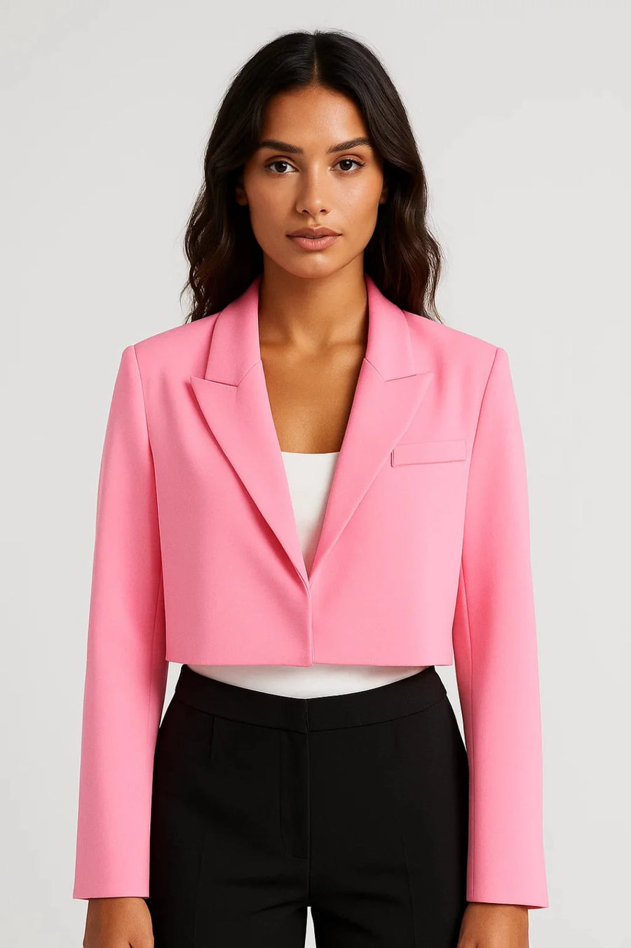 Cropped Tailored Blazer – Pink