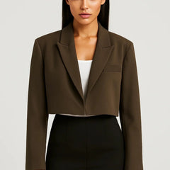 Cropped Tailored Blazer – Dark Brown
