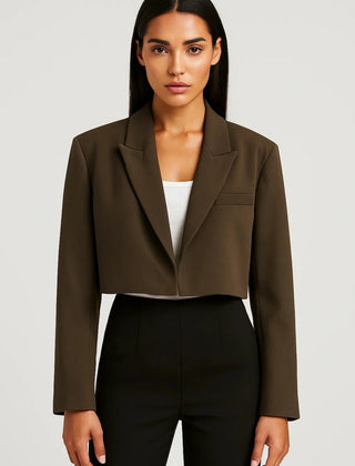 Cropped Tailored Blazer – Dark Brown