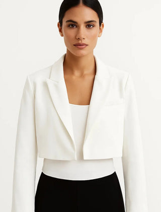 Cropped Tailored Blazer – White