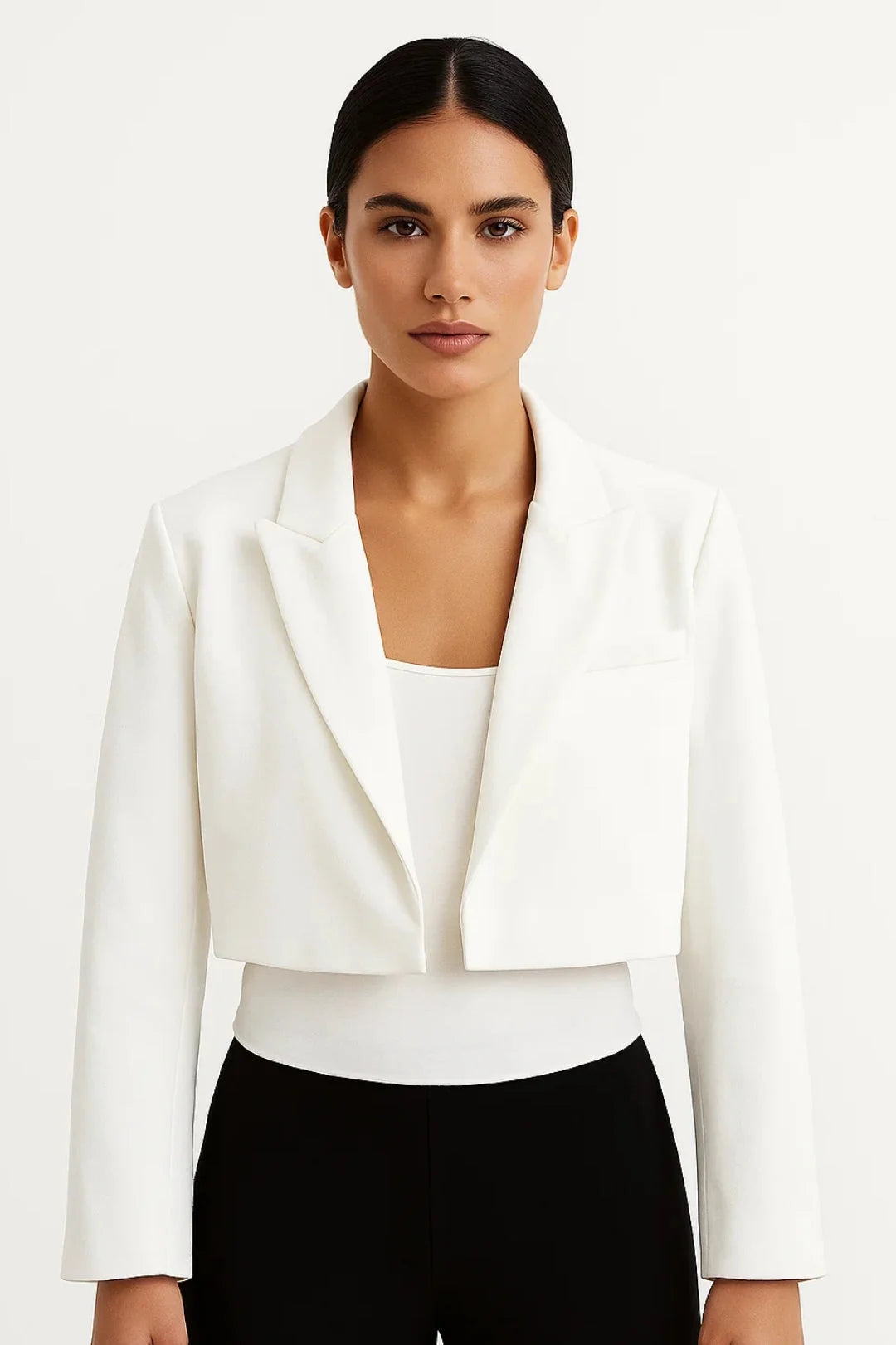 Cropped Tailored Blazer – White