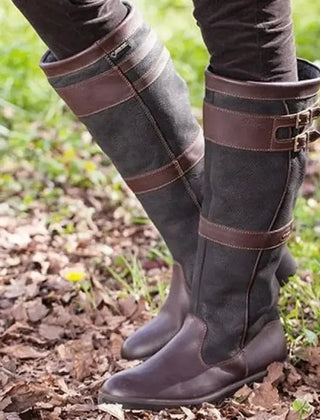 Waterproof Knee-High Buckle Boots – Coffee