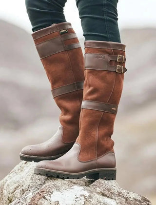 Waterproof Knee-High Buckle Boots – Brown