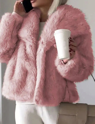 Cropped faux fur jacket in Pink
