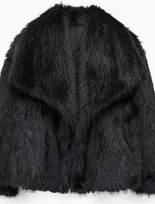Cropped faux fur jacket in Black
