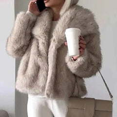 Cropped faux fur jacket in Light Brown