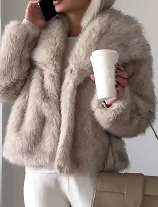 Cropped faux fur jacket in Light Brown