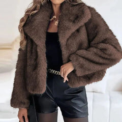 Cropped faux fur jacket in Brown