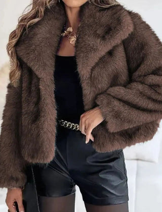 Cropped faux fur jacket in Brown