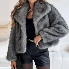 Cropped faux fur jacket in Dark Grey