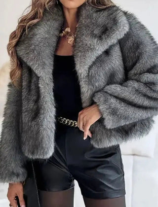 Cropped faux fur jacket in Dark Grey