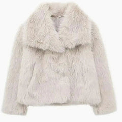 Cropped faux fur jacket in Cream