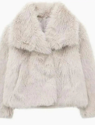 Cropped faux fur jacket in Cream