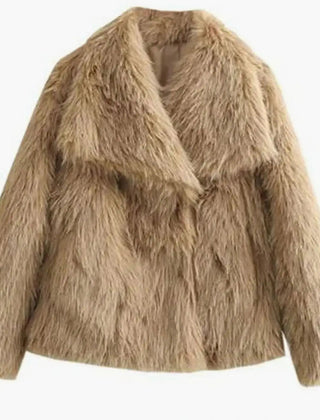 Cropped faux fur jacket in Beige