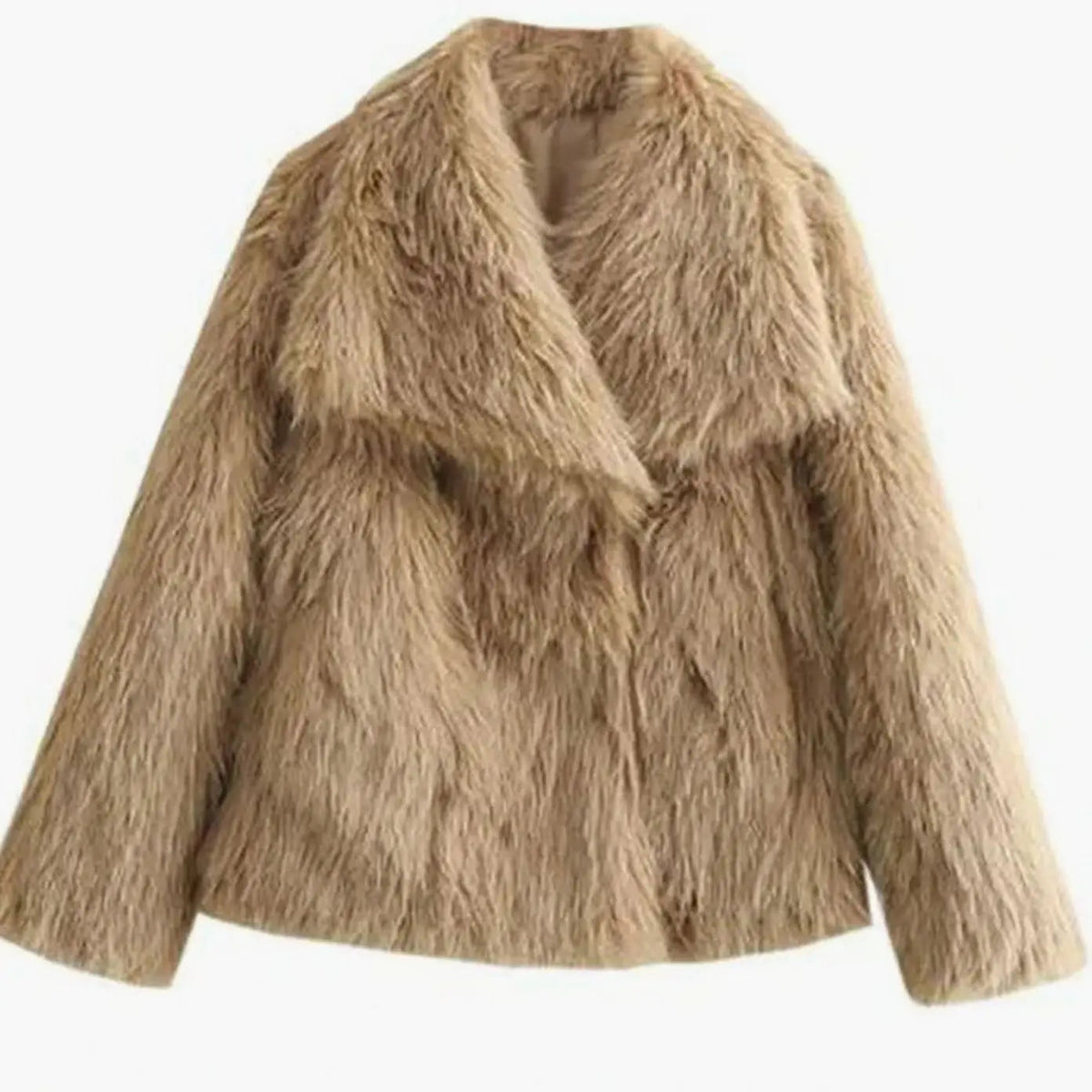 Cropped faux fur jacket in Beige
