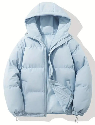Zip-up hooded puffer jacket in Light Blue