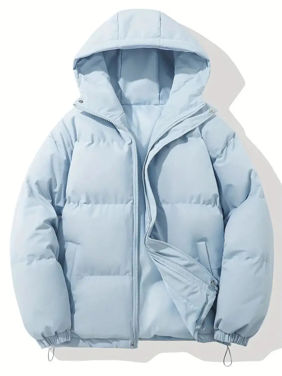 Zip-up hooded puffer jacket in Light Blue