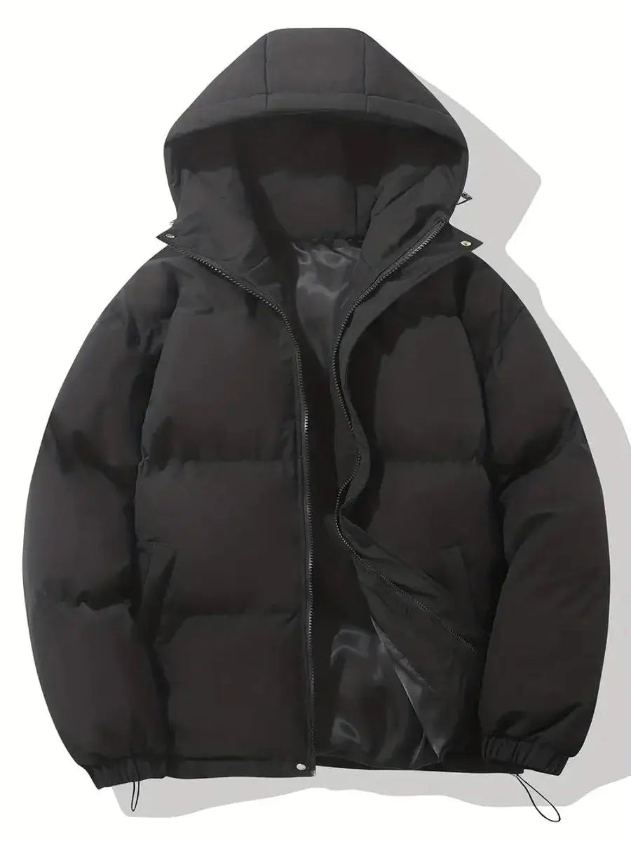 Zip-up hooded puffer jacket in Black