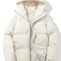 Zip-up hooded puffer jacket in Beige White