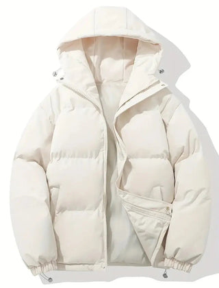 Zip-up hooded puffer jacket in Beige White