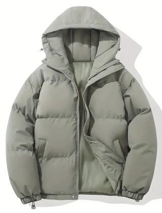 Zip-up hooded puffer jacket in Light Grey