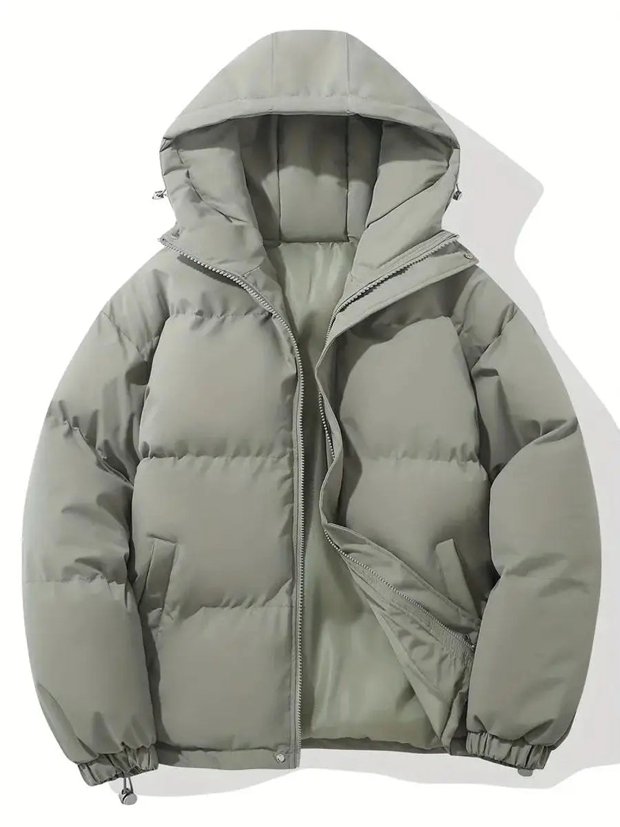 Zip-up hooded puffer jacket in Light Grey