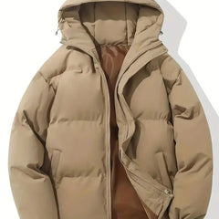 Zip-up hooded puffer jacket in Khaki