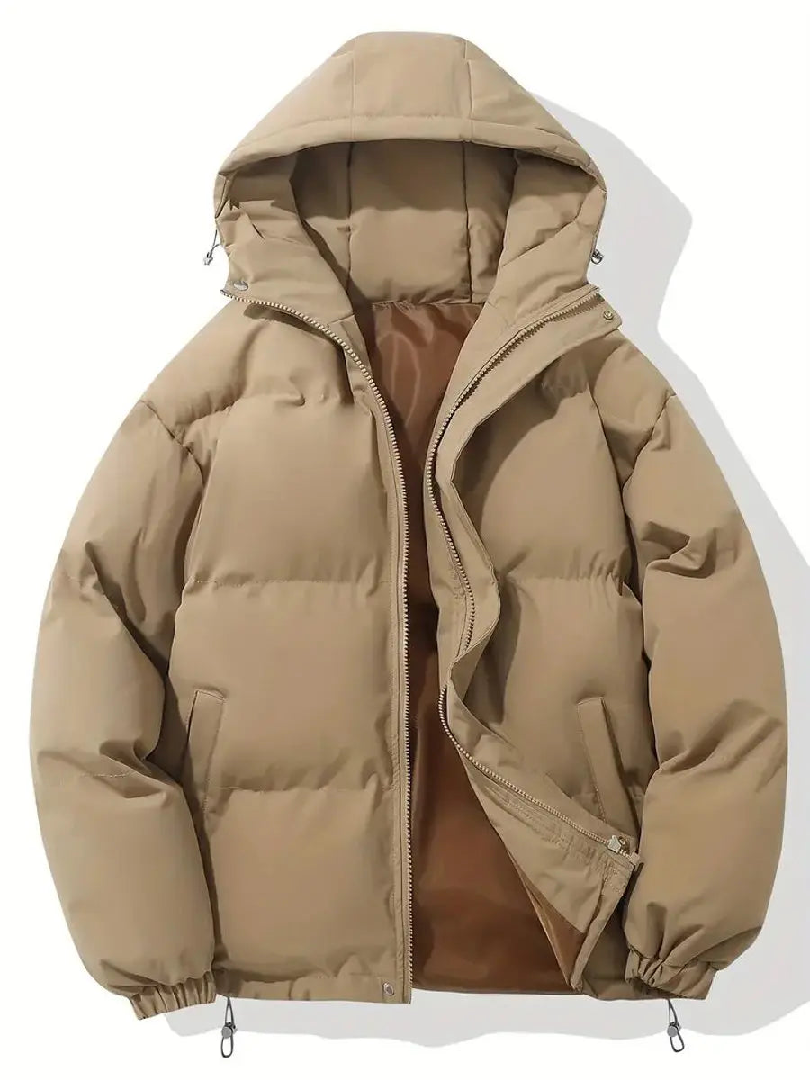 Zip-up hooded puffer jacket in Khaki
