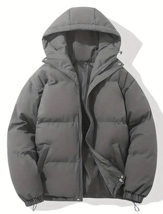 Zip-up hooded puffer jacket in Dark Grey