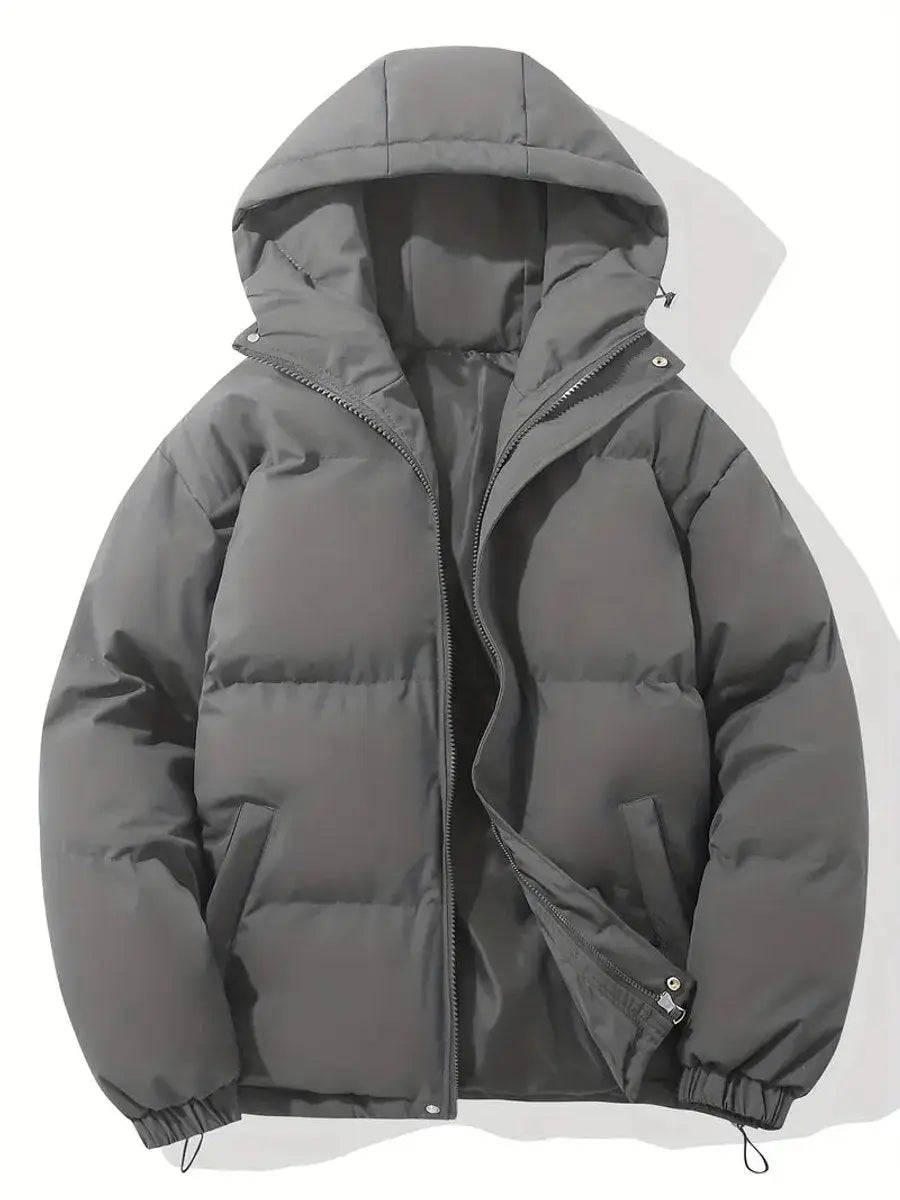 Zip-up hooded puffer jacket in Dark Grey