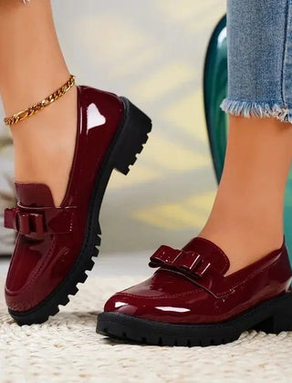 Patent bow loafers in Burgundy with chunky lug sole