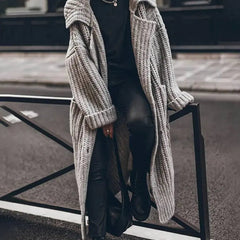 Chunky knit longline cardigan in Grey with lapel collar