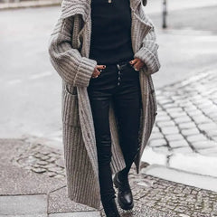 Chunky knit longline cardigan in Grey, front view